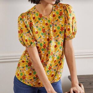 Boden Adriana Puff Sleeve Top Honeycomb Ditsy Floral Bloom size 4
